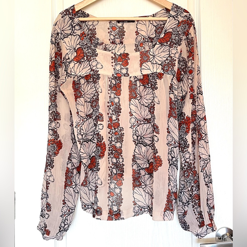 Devoted Luxury Apparel Floral Print Textured Top XL Earthy Bohemian Office Wear